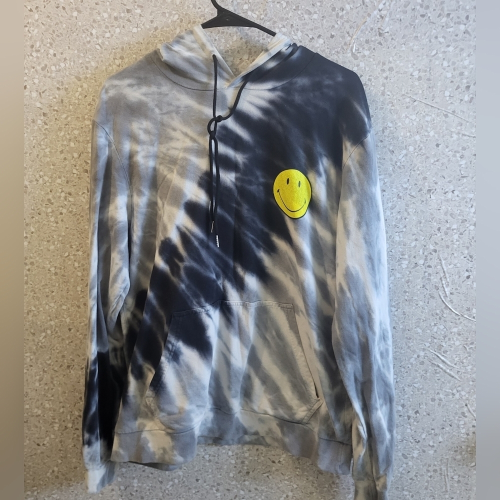 Life's A Joke Men,'s/Boy Hoodie, Tie Dye Black/Gray/White, Smiley Face Design...
